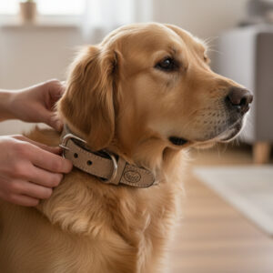 SAZZZ HALSBAND HOND NOMAD VINTAGE LEER BEIGE 32-39X2