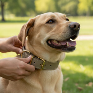 SAZZZ HALSBAND HOND PIONEER CLASSIC LEER TAUPE 32-39X3 CM