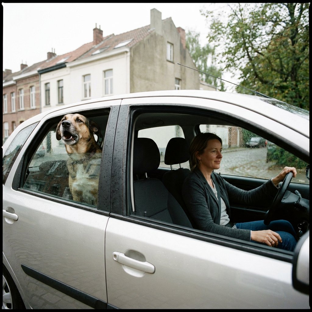 Hond blaft in de auto