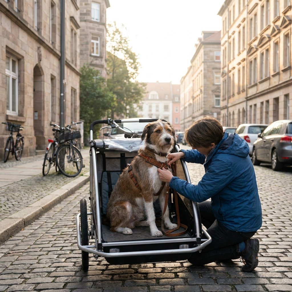Hond vastzetten in fietskar